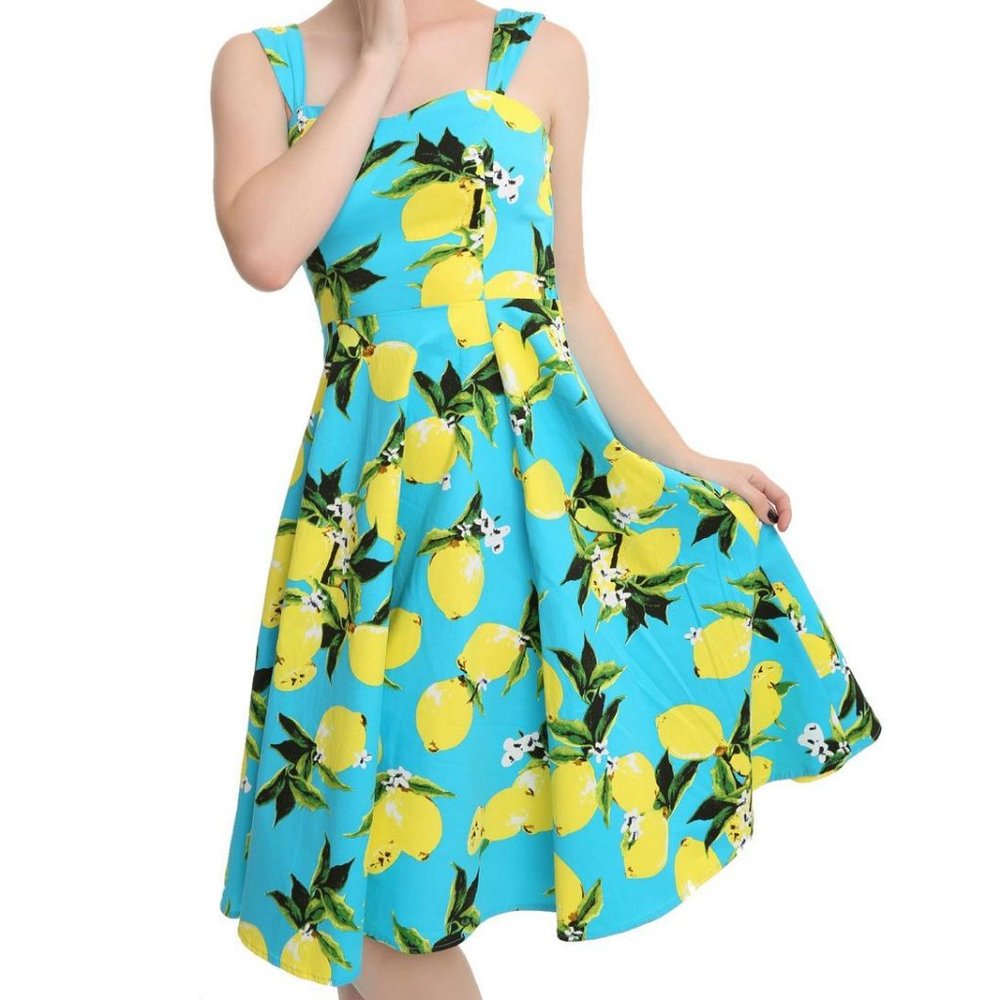 *50's Inspired* PLUS SIZE Hearts and Ross Lemon Turquoise Swing Dress (4X)